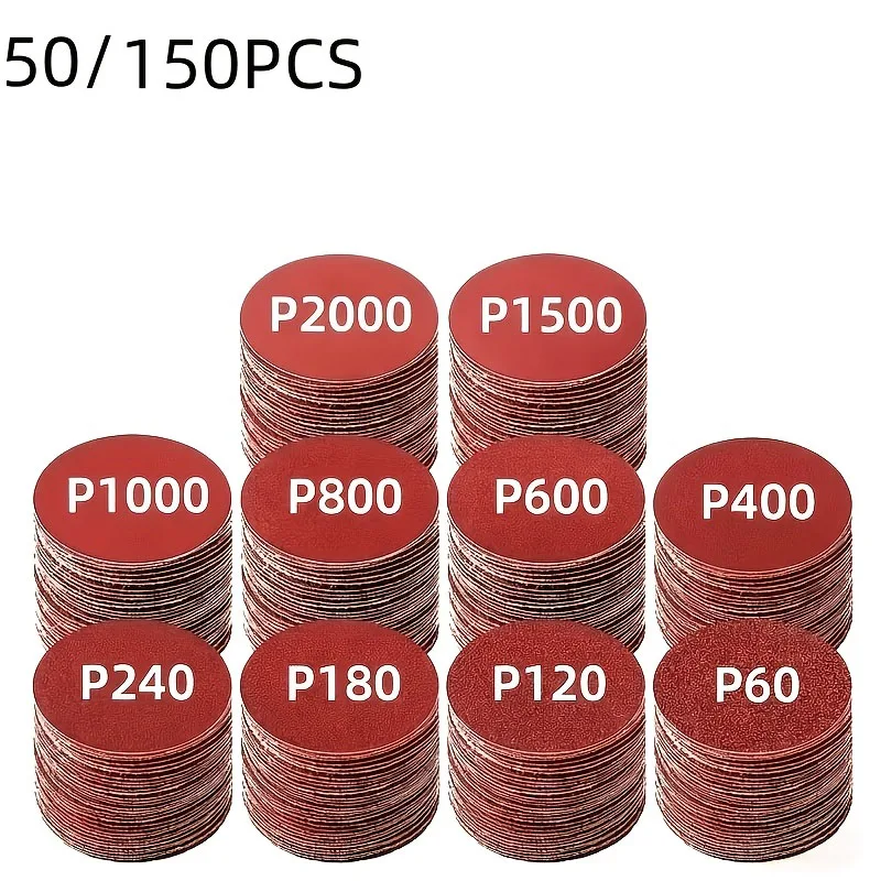 50/150-piece 2-inch aluminum oxide sandpaper set - 60-2000 grit, suitable for woodworking, metal, automotive, furniture