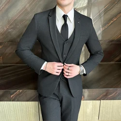 2024 Men's Korean Version Slim (suit + Vest + Trousers) Business Casual Fashion Wedding Handsome Suit Set Three Pieces   M-5XL