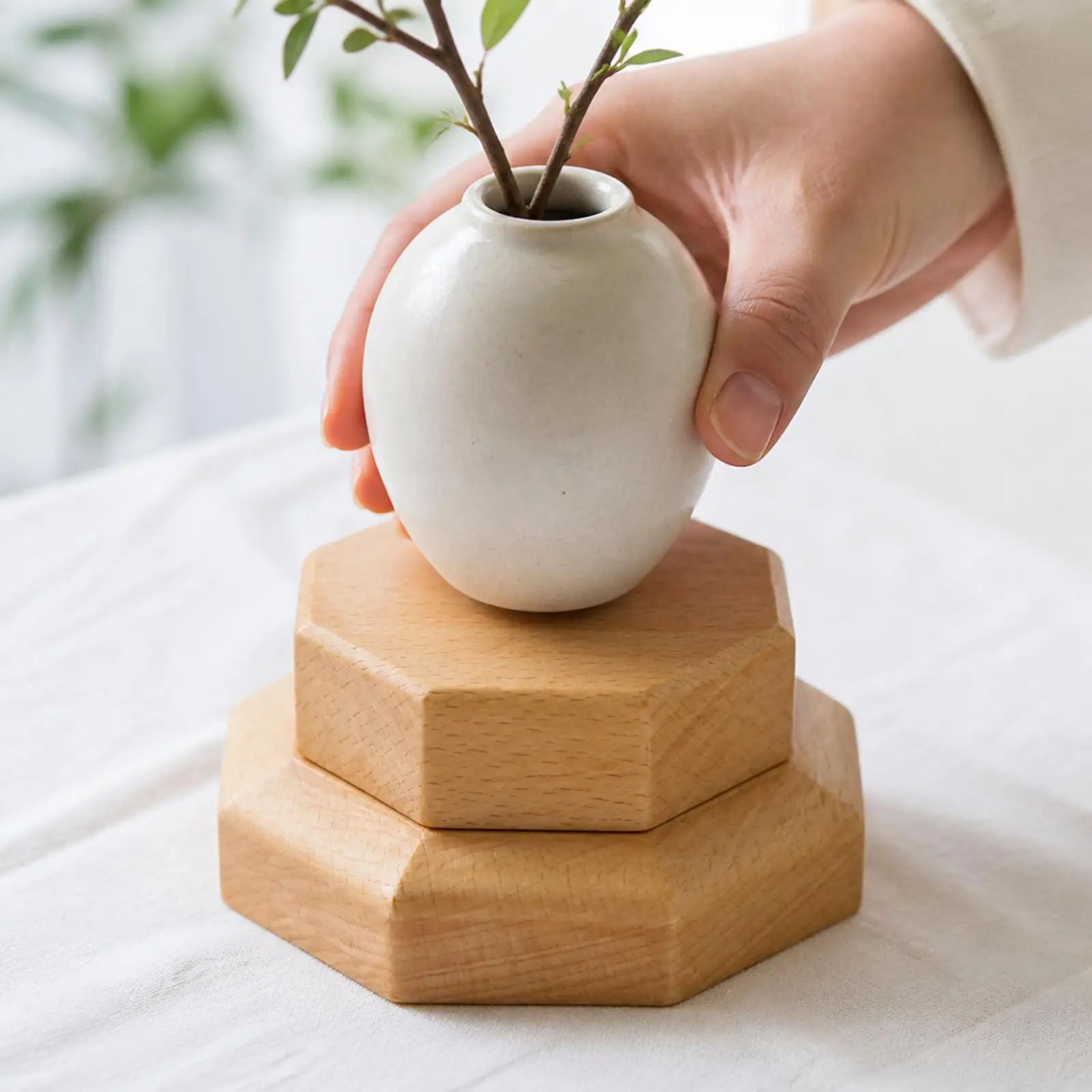 Solid Wood Display Stand for Flower Pots Vases Decorative Octagonal Riser for Tabletop Shelf Styling