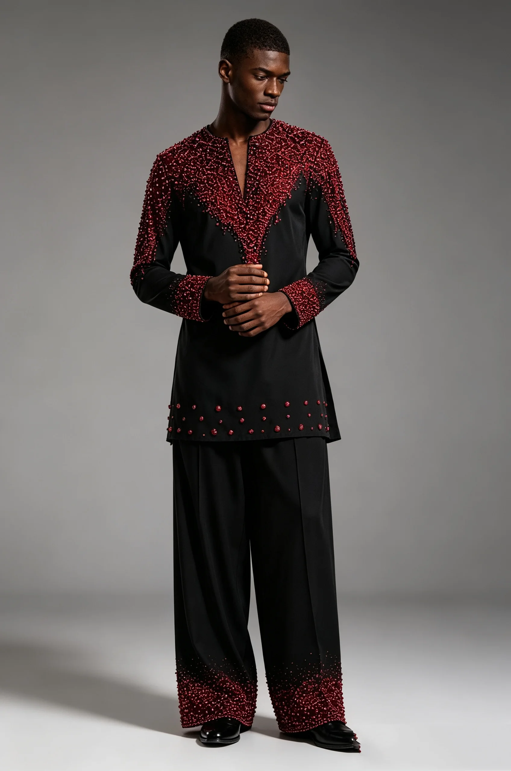 Luxury Red Pearls Men Suit Set - Men Formal Wear Red review and price