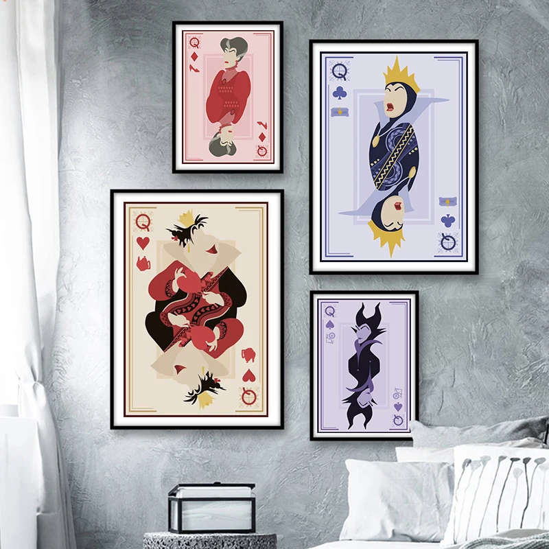 Disney villains Poster And Prints For Kids Bedroom Classic Movie Bad Woman Playing Cards White Kraft Paper Wall Art Home Decor