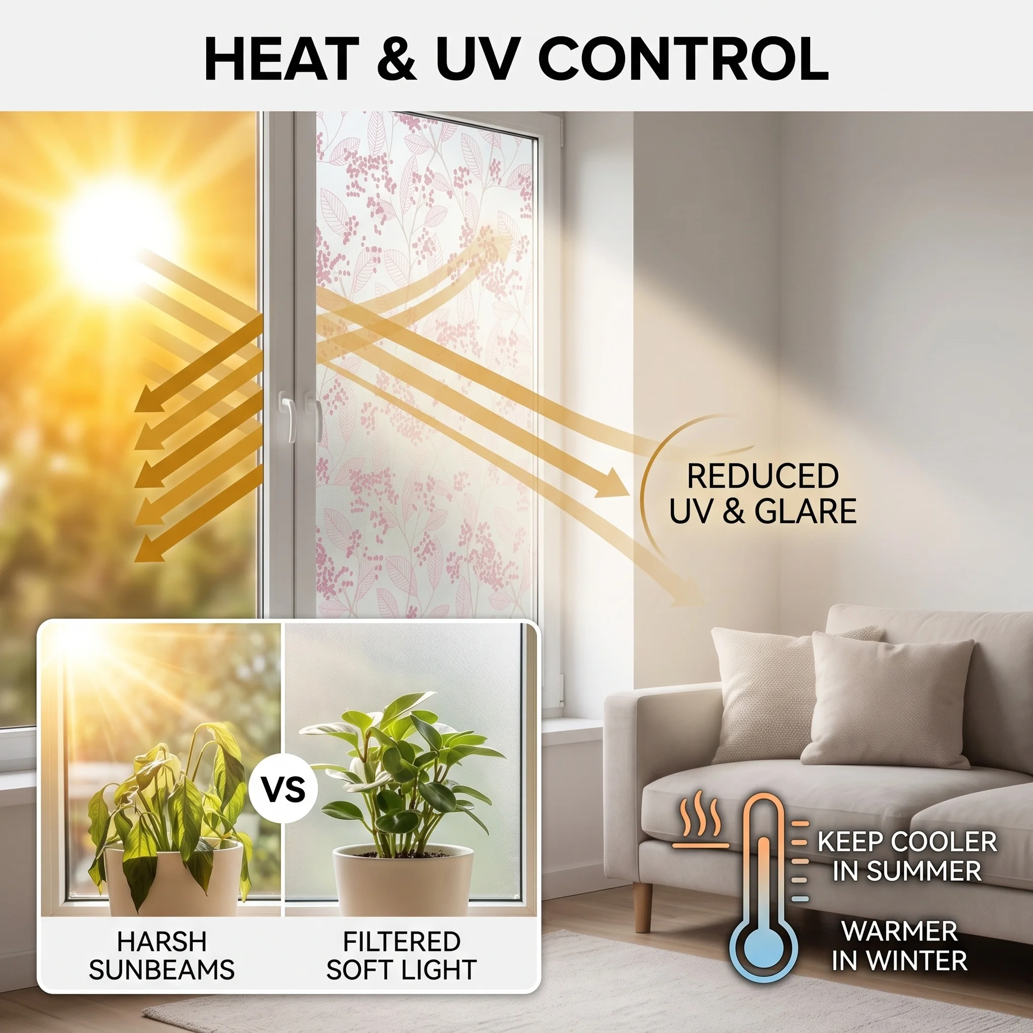 Pink Leaf & White Flower Self- - огляд і ціна Window Insulation Film