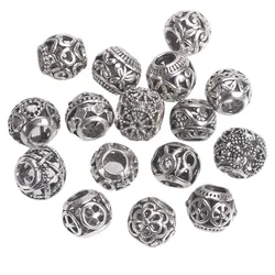 10pcs 10mm~12mm Round Hollow Charms Tibetan Silver Color Loose Big Hole Beads For Jewelry Making DIY European Charm Bracelet
