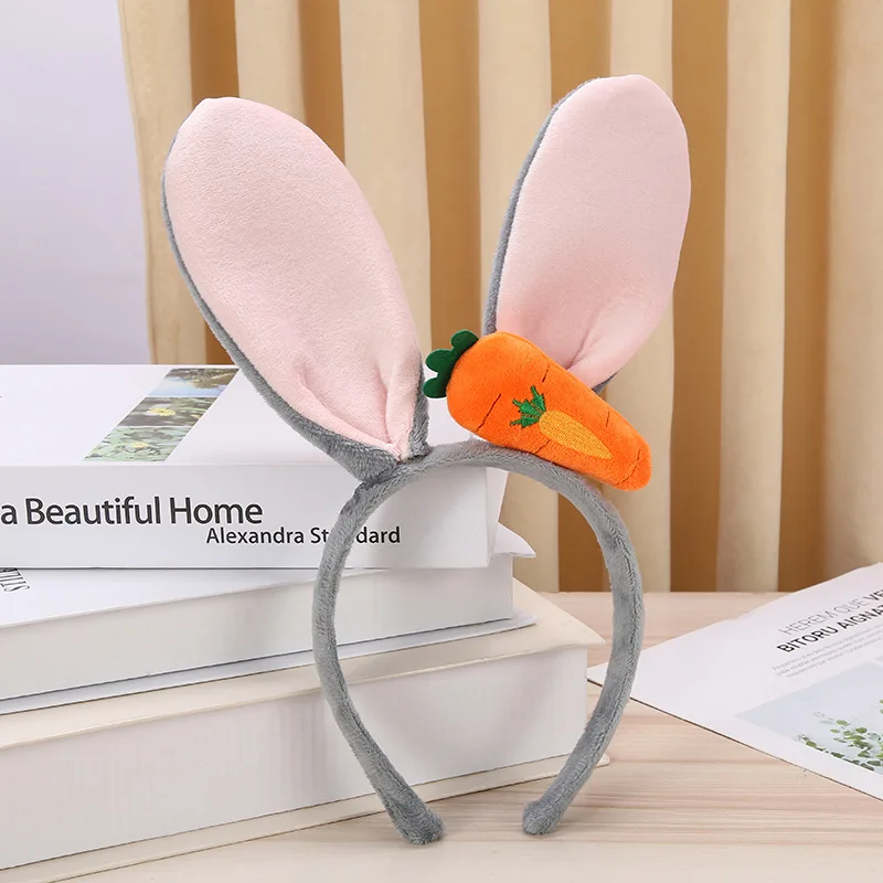 Soft Plush Bunny Ear with Carrot Hair Bands for Women Cute Easter Adult Headbands for Girls Anime Cosplay Party Hair Accessories