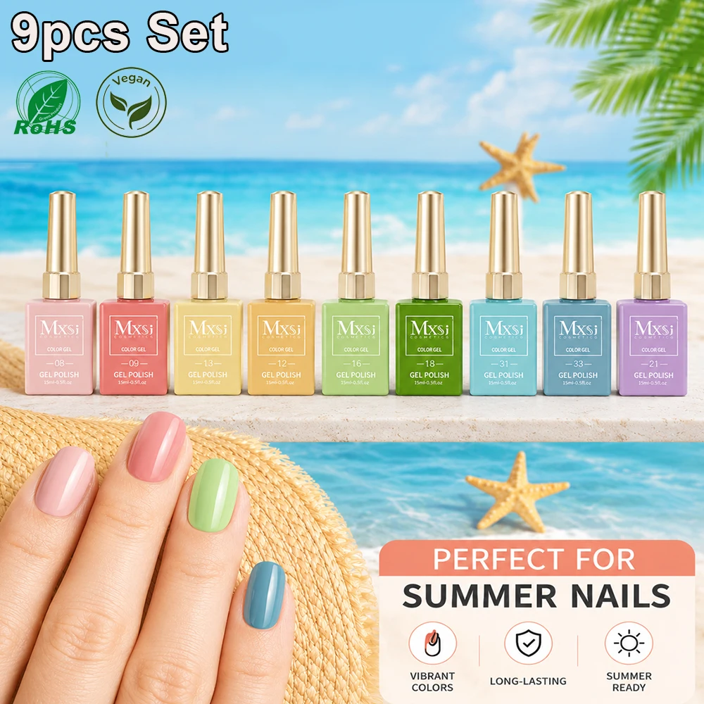 

9Pcs 15ml Macaron Gel Nail Polish Set Colors Red Soak Off UV LED Nail Gel Varnish Kit Non-toxic Long Lasting Manicure Varnish