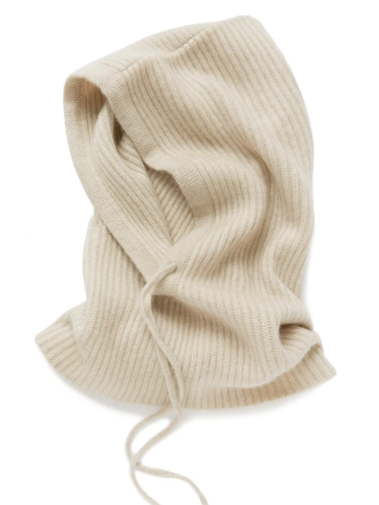 100%Wool Knitted Balaclava Hat For Women Winter Hooded Drawstring Skullies Cap Face Neck Protect Soft Warm Cashmere SKi Bonnet