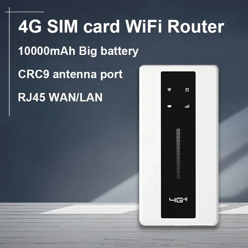 4G SIM Card Wifi Router 10000mAh Big Battery Lte Modem Travel Pocket MIFI Hotspot RJ45 Port CRC9 Antenna Port Portable WiFi