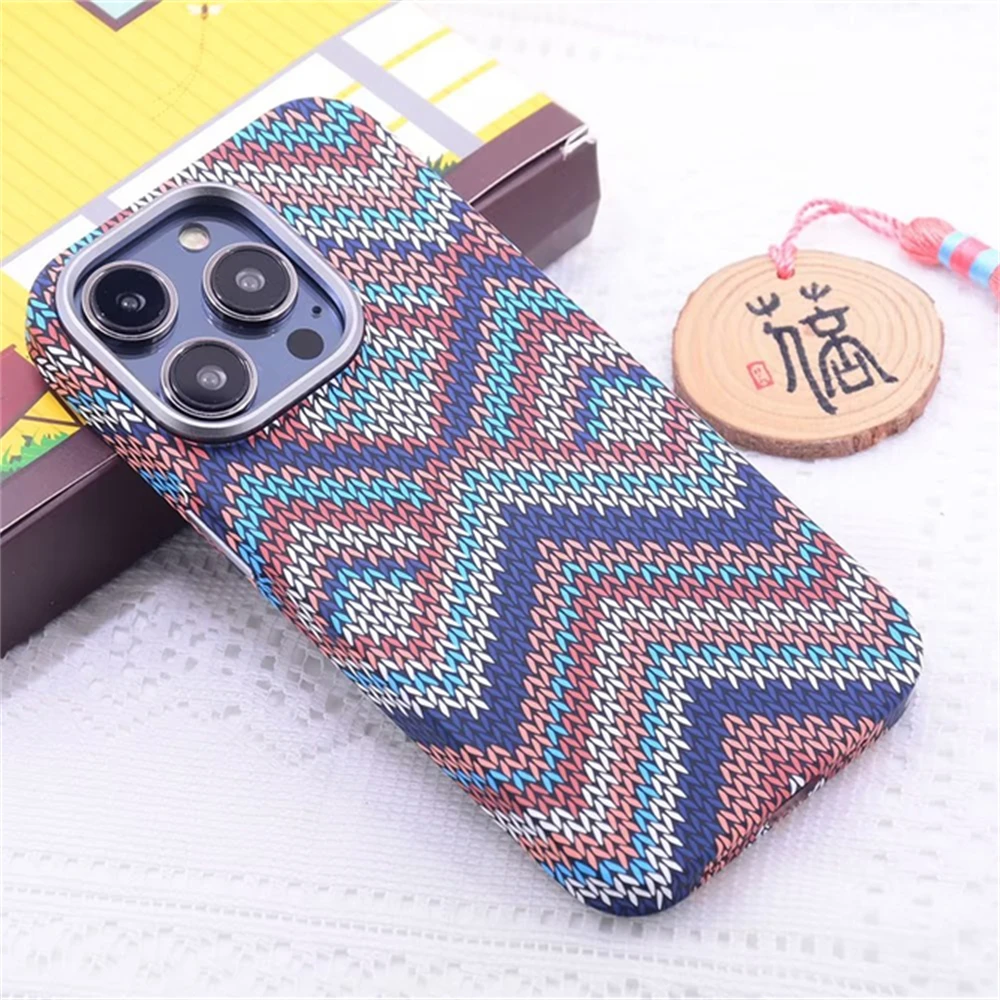 Luxury Best Fiber Woven Pattern LUXO Cover magnetica luminosa Shell per iPhone 15 Pro Max 13 IP12 14 Magsafe Case Capa