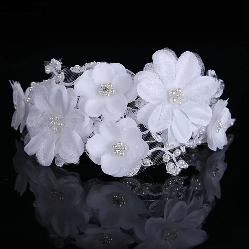 

Повязка для волос Свадебная женская, кружевная лента с цветами, свадебные аксессуары, тиара, 35 см