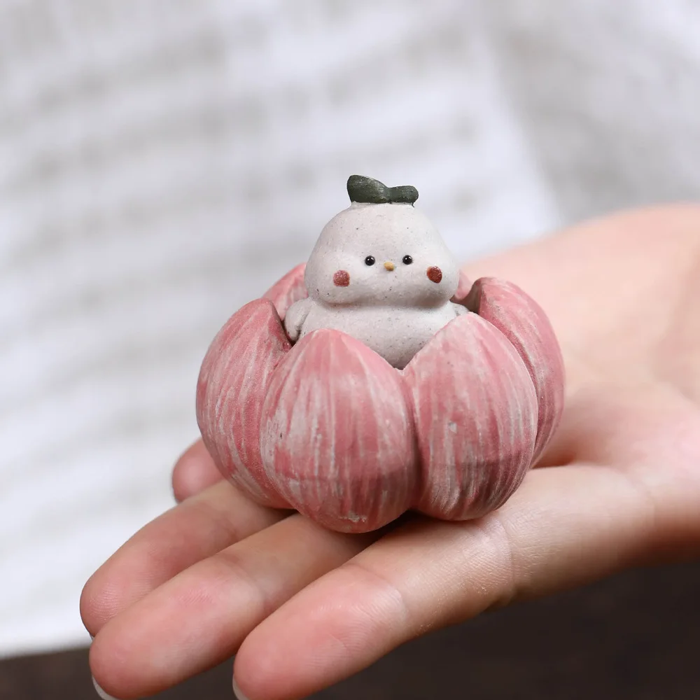Figurine d'oiseau de compagnie en argile Zisha faite à la main, sculpture de poulet mignon en argile violette, décoration de table à thé pour la maison et le bureau, coffret cadeau