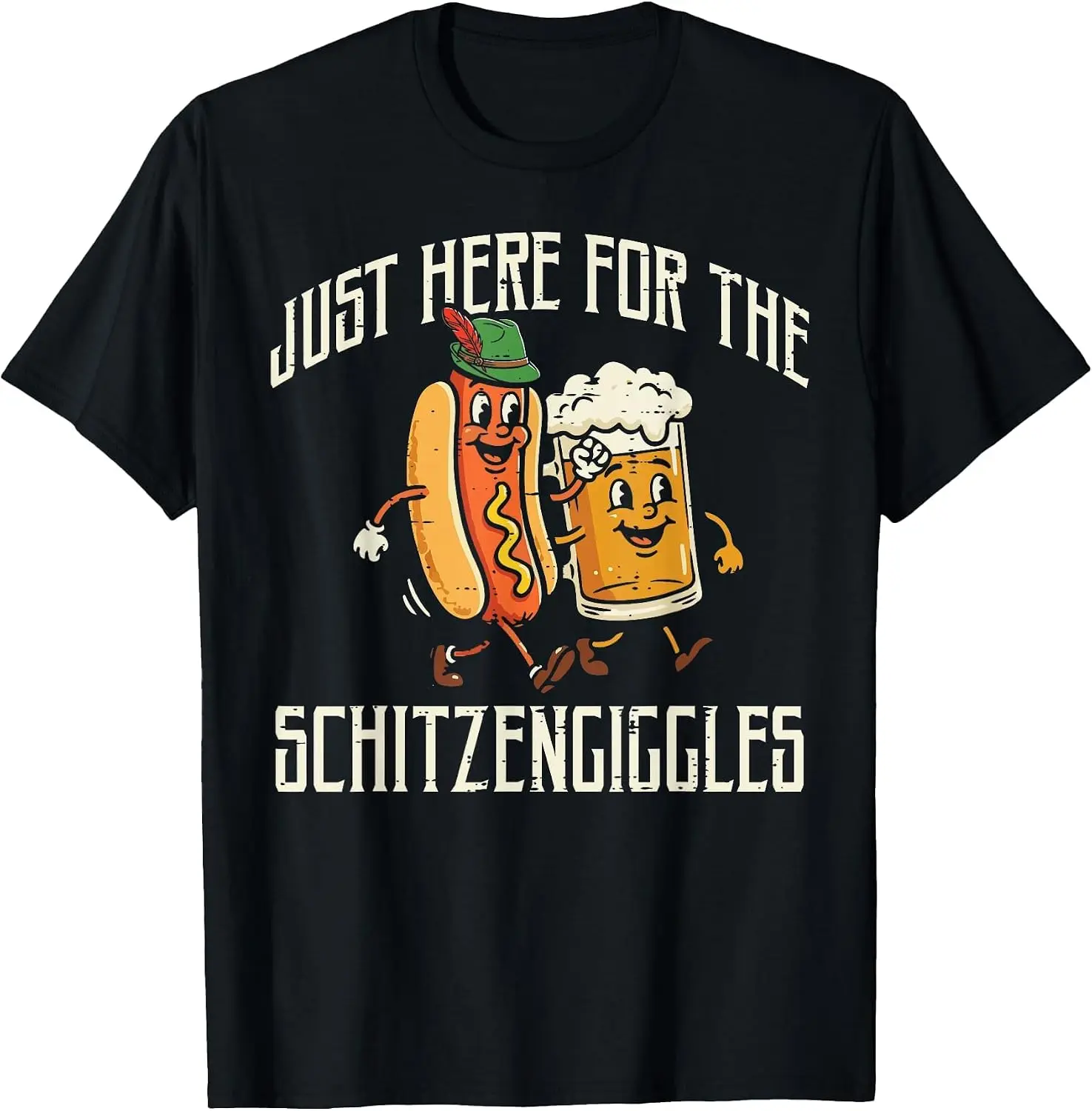 Oktoberfest Schitzengiggles Hotdog Mug Funny Party Men Women T-Shirt Versatile, heavyweight pure cotton short-sleeve tee—trendy, thick fabric; a great gift for Christmas or Halloween.