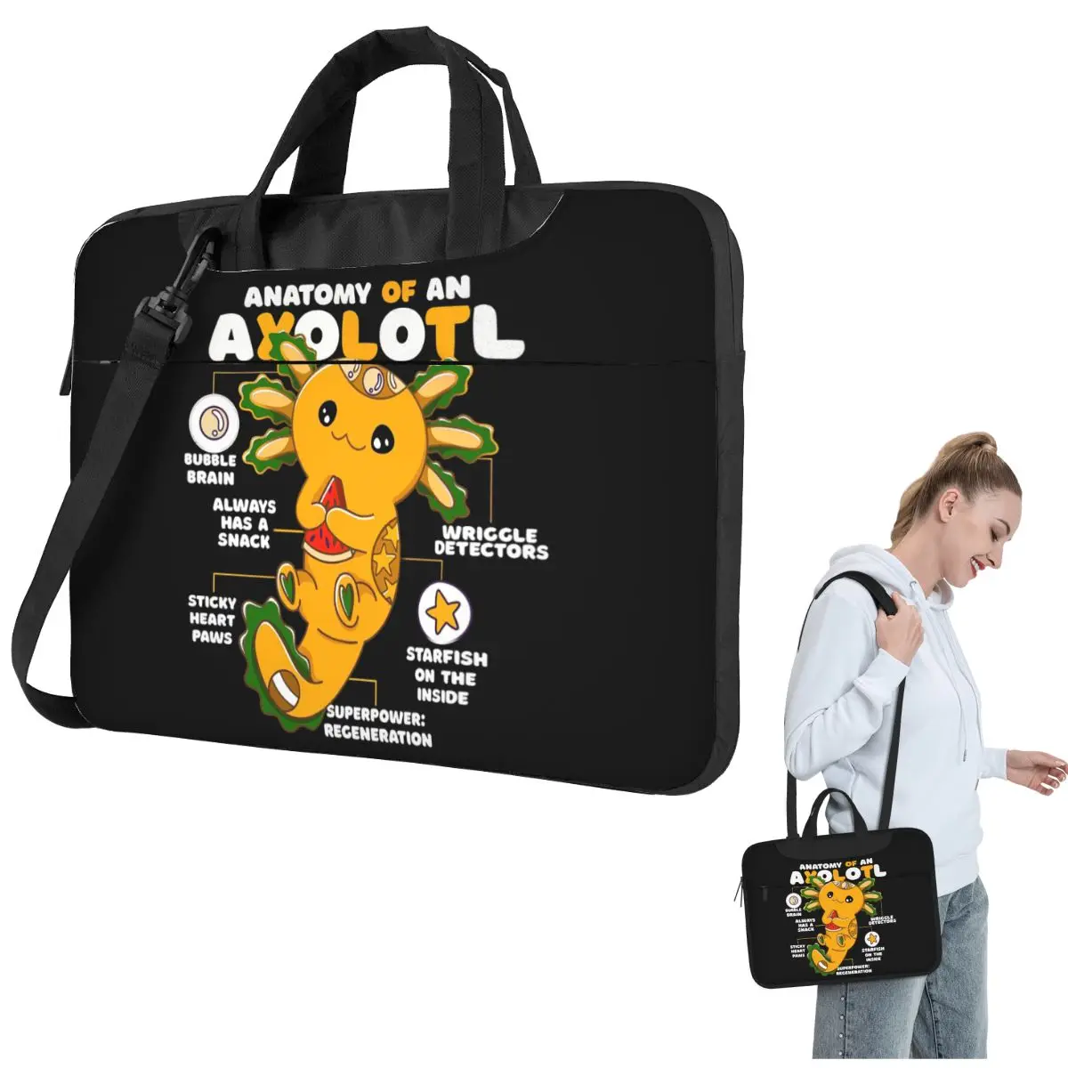 

Axolotl Krazy Laptop Bag Shockproof Case Computer Bag 13 14 15.6 Inch Crossbody Notebook Pouch For Macbook Pro Air