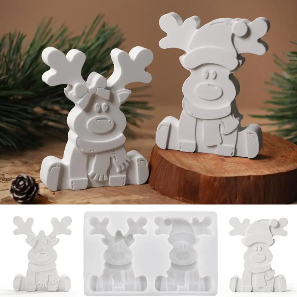 

Christmas Elk Mirror Silicone Candle Mold DIY Handmade Fawn Aromath Soap Plaster Resin Craft Casting Molds Home Holiday Decor
