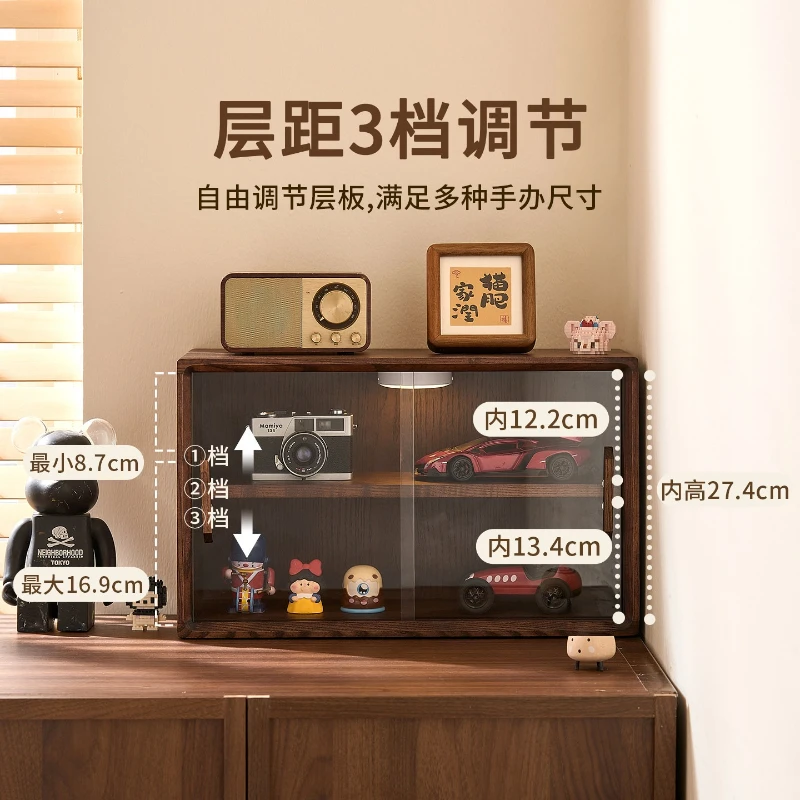 Solid Wood Dust‑Proof Desktop Storage Cabinet, Wooden Countertop Shelf for Cups, Tea Sets, Coffee Mugs, Sideboard Organizer