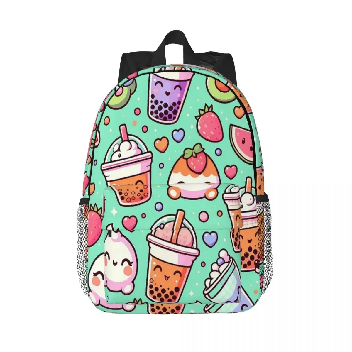 Bubble Tea Pattern, Cute Kawaii Backpacks Teenager Bookbag Cartoon Students School Bags Rucksack Shoulder Bag Large Capacity