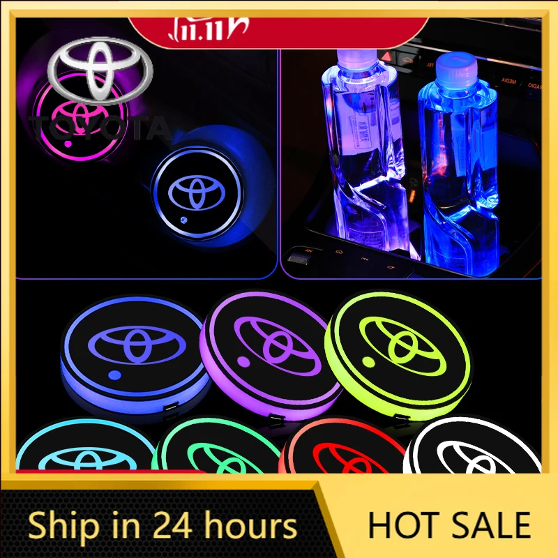トヨタ2026新型ハブキャップ2個入りled発光車用ウォーターカップコースター7色usb充電ライトトヨタカムリオーリスカローラ用