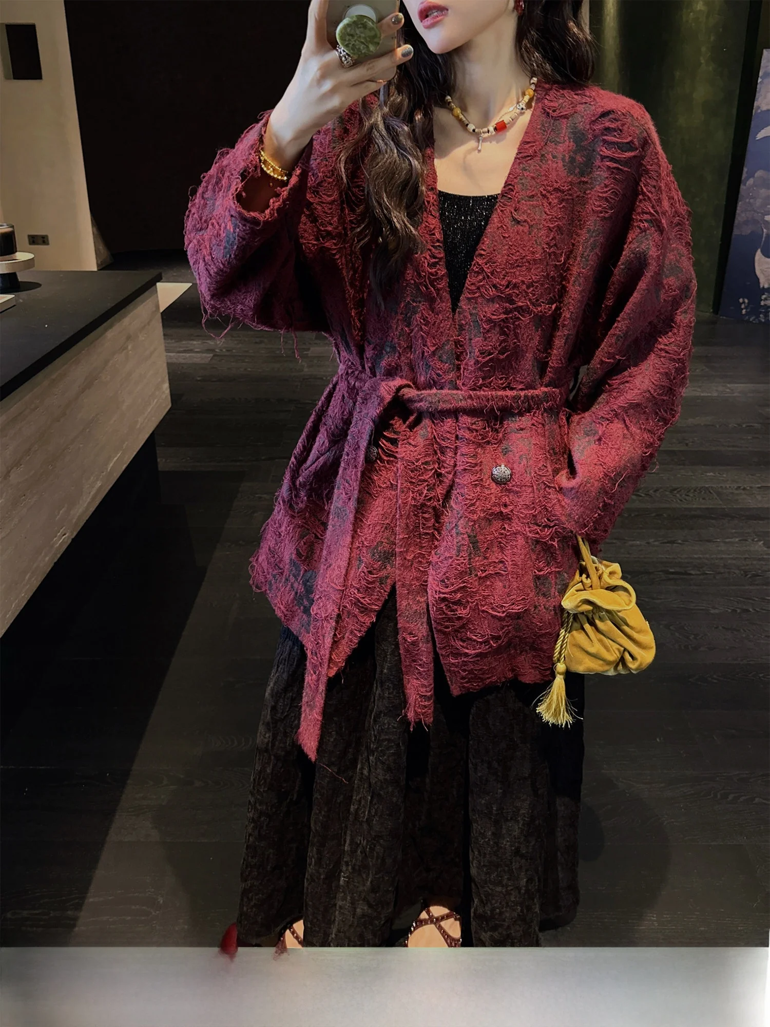 

Double Layer Weaving Tassel Fleece Zen Style Coat New 2025 Trend Outerwear Casual Commute Style Waterproof Nylon Fabric