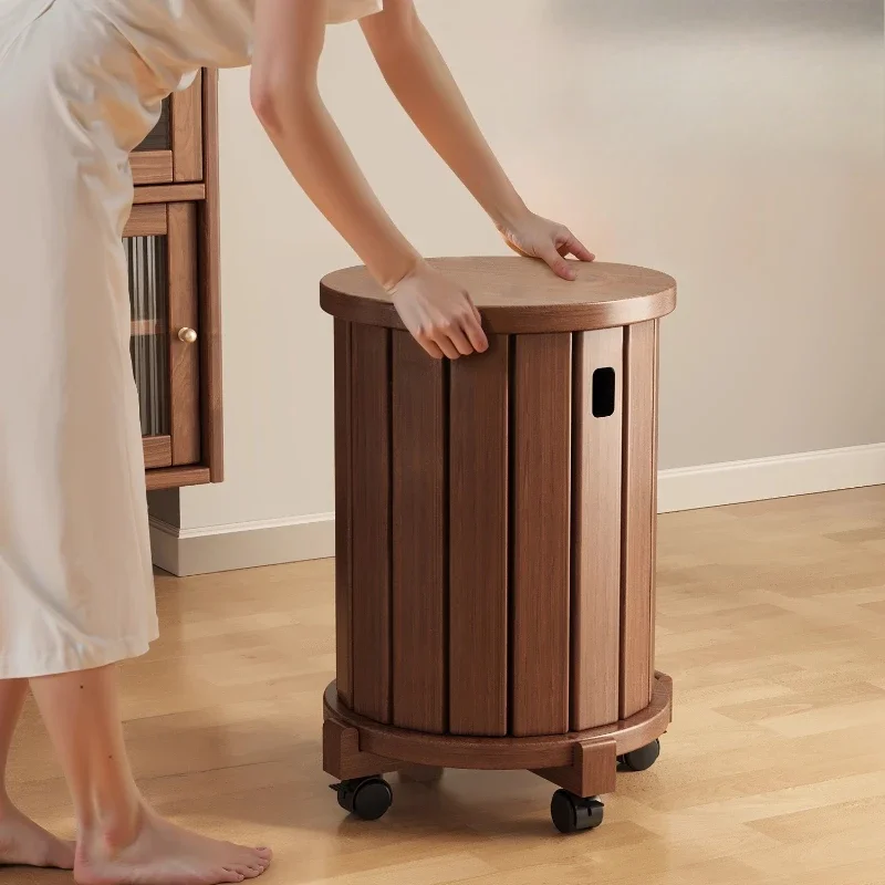 

Solid wood stools can be stacked for home use, new Chinese round stools