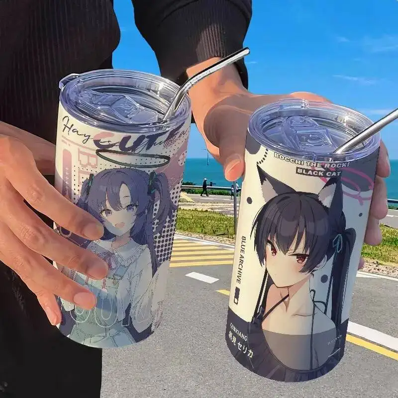 

Anime Blue Archive Hayase Yuuka Acg Kuromi Serika Thermos With Straw Casual Coffee Ins High-Looking Portable Water Cup Gift