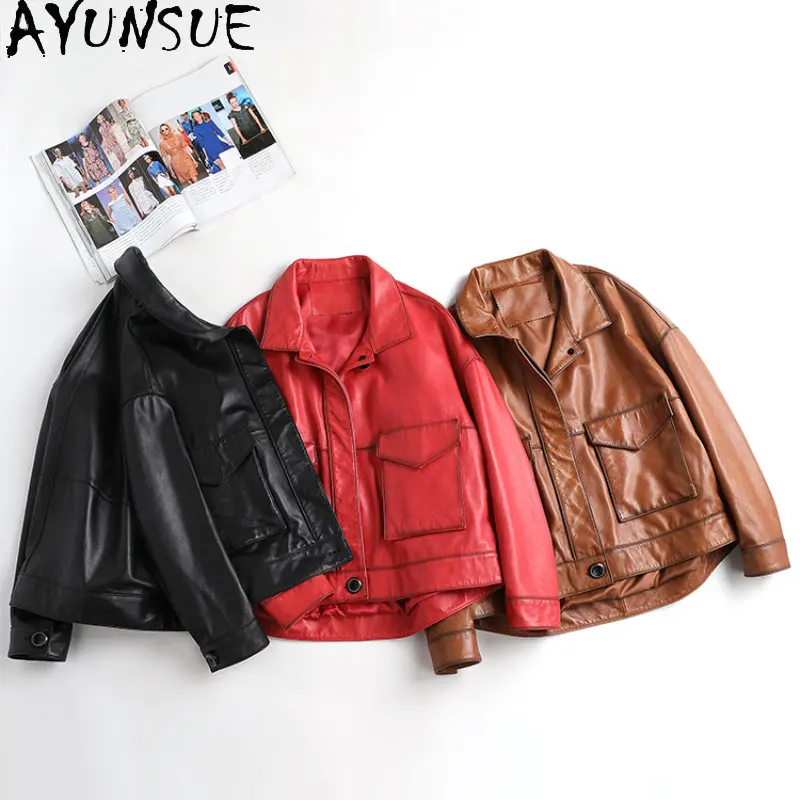 

AYUNSUE Genuine Leather Jackets for Women 2023 Spring Autumn Real Sheepskin Jacket Women Coats Short Biker Coats Chaqueta SGG