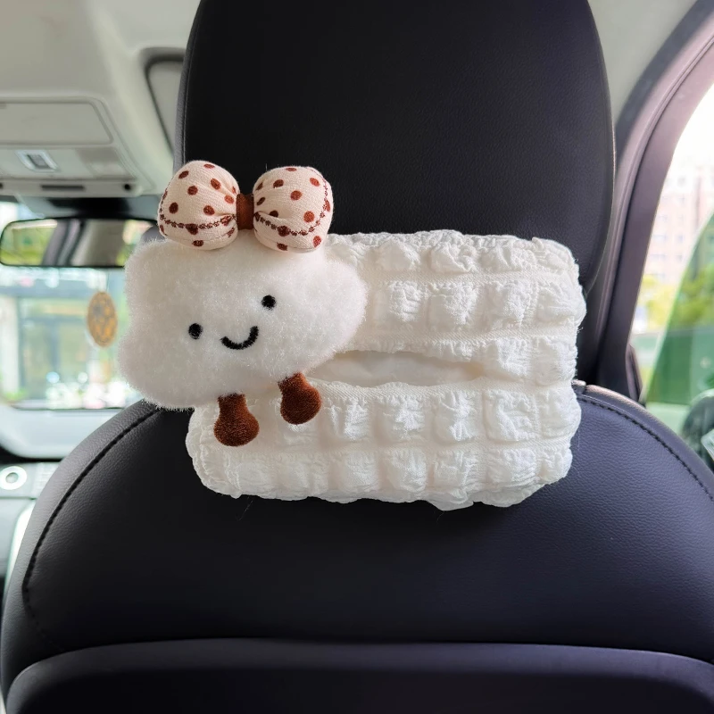Cute Cartoon Panda Doll Car Tissue Box Hanging Napkin Holder for Car Back Seat Headrest Armrest Paper Organizer Storage Bag