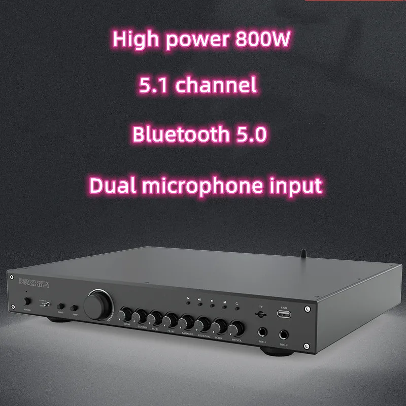 

AC110V 220V 800W TPA3255 TPA3250 PT2399 Reverb Karaoke KTV Microphone 5.1 Channel Bluetooth 5.0 Home Audio Amplifier FM Radio