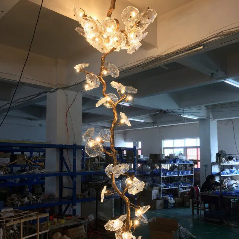 

Light luxury all-copper duplex staircase chandelier luxury villa high-end art crystal branch lamp