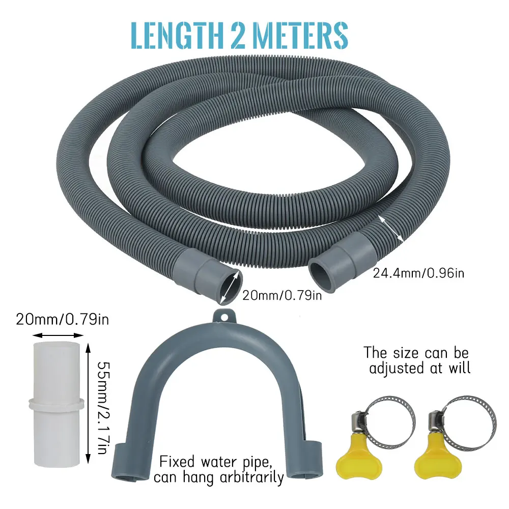 2M Universal Washing Machine Drain Hose Dishwasher Drain Hose Extension Tubes Plastic PP Stretchable Drain Hose