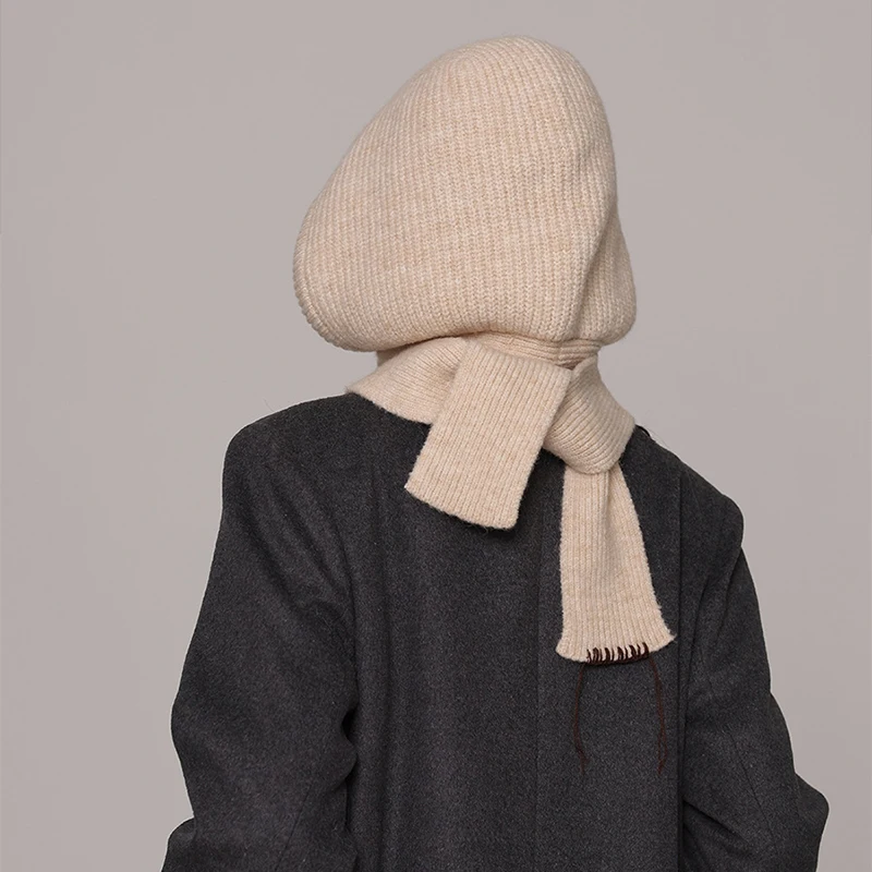 Winter Warm Soft Knitted Hat Shawl Women\'s 2-in-1 Caps Thicken Earmuff Hood Scarf High Quality Designer Warm Pullover Snood Hat