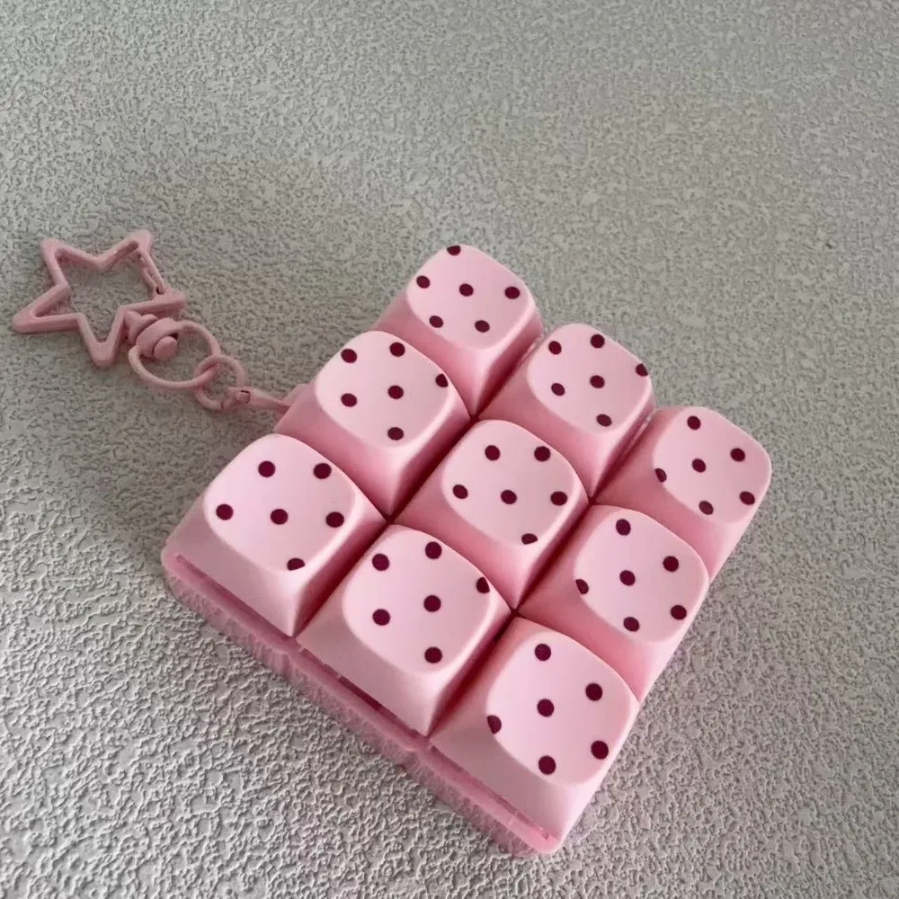 Button Keycap Fidget Keychain 3/4/6/9 Keys Polka Dot Pattern Keycap Fidget Toy Stress Relief with Lights Finger Keyboard Toy