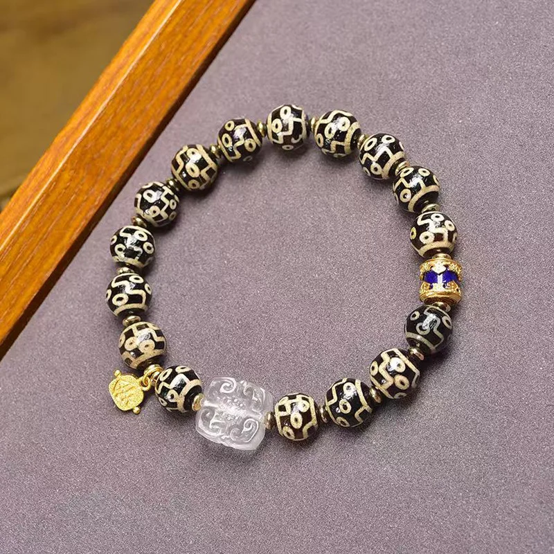 

Tibetan Natural Agate Tianzu Multi-Treasure Bracelet Single-Circle Nine-Eyed WealthGod BenefactorTreasureVase Accessory Bracelet