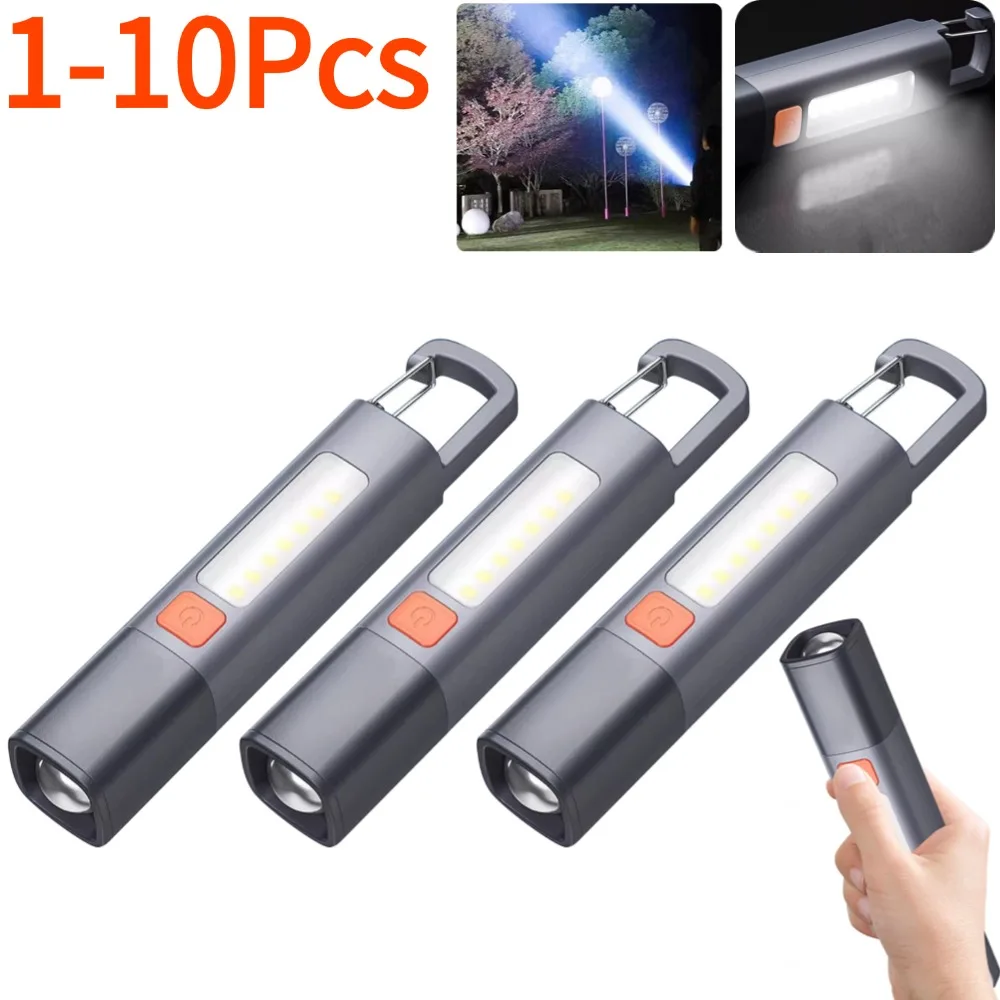 

1-10xMini Portable LED Flashlight USB Rechargeable with Hook Zoomable Torch Outdoor Camping Hiking Long-range Emergency Lantern