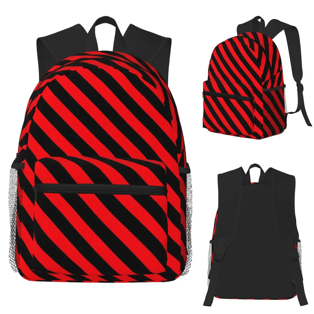 

Black And Red Stripes Striped Geometric Lines Student Backpack School Bag Hiking Travel Daypack Boys Girls Bookbag Shoulder Bags