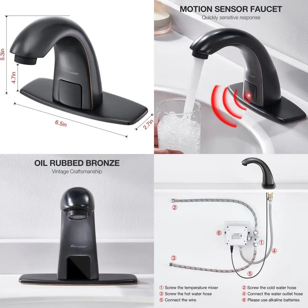 

Sensor-Activated Oil Rubbed Bronze Touchless Sink Faucet with Cover Plate