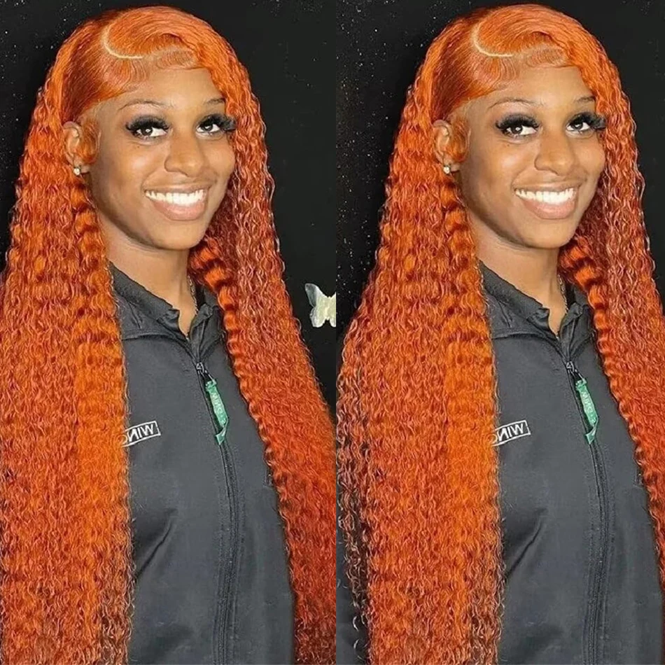 350 13x4 200 densidade transparente hd onda profunda peruca dianteira do laço para as mulheres remy 13x6 cabelo humano gengibre laranja solto encaracolado