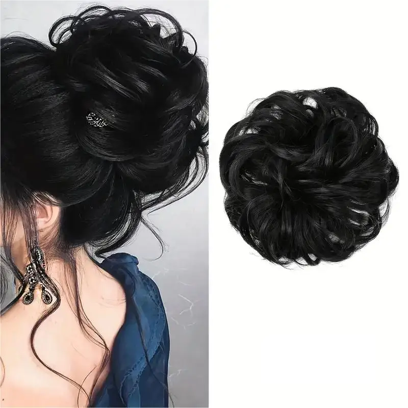 Synthetic Hair Bun Extensions Messy Curly Elastic Hair Scrunchies Hairpieces Synthetic Chignon Donut Updo Hair Pieces for Women