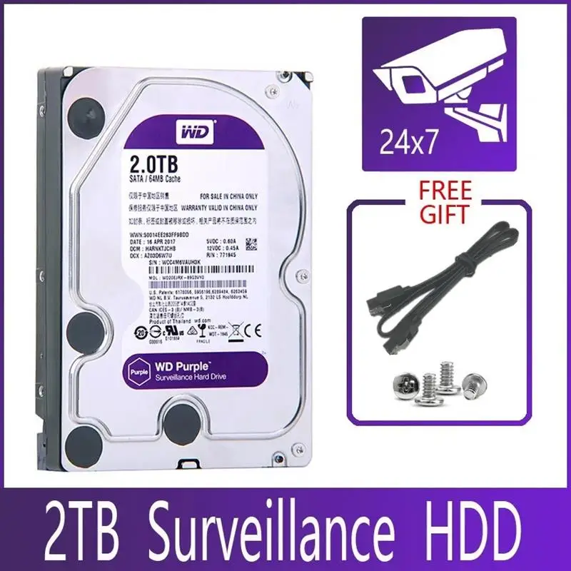 New! WD Surveillance 2TB Hard Drive Disk SATA III 64M 3.5