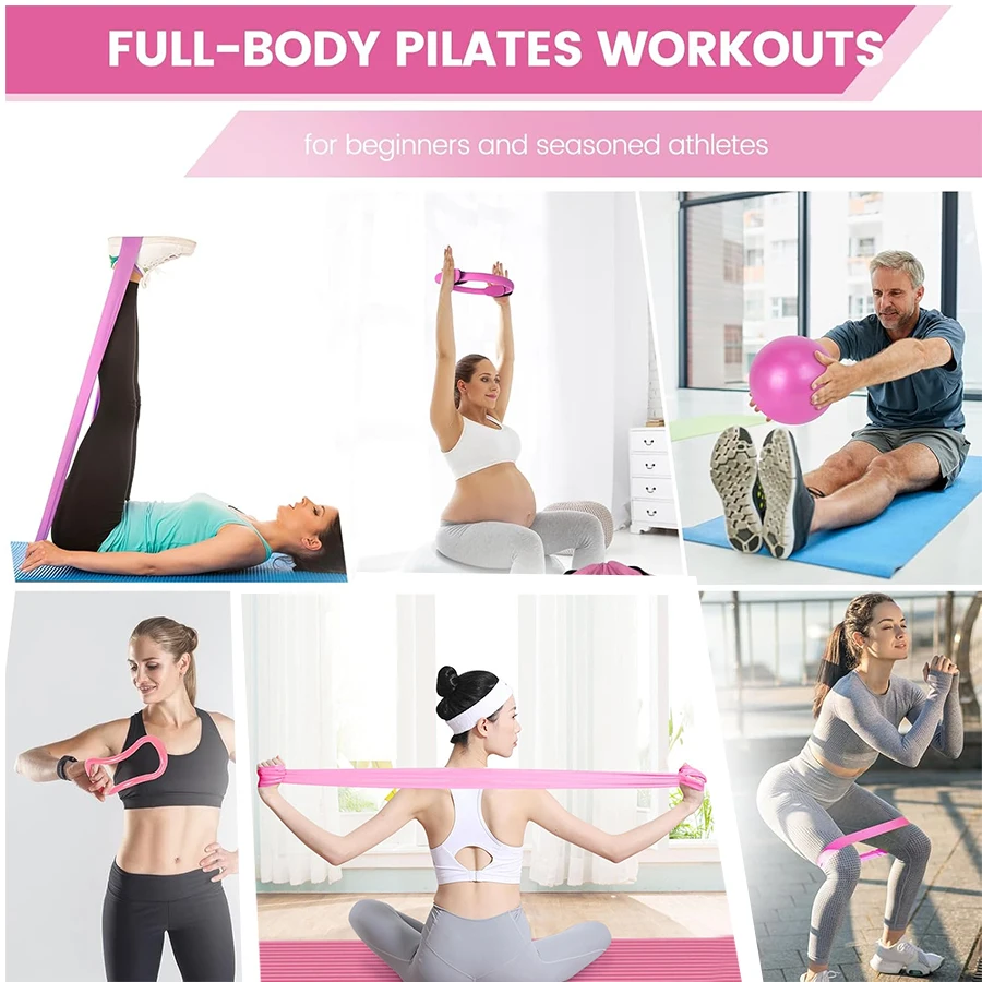 Picture 5: Customized LOGO Women's Five-Piece Pilates Essentials Kit Home Equipment Circle Ring Set for Weight Loss Yoga Accessories Suppor