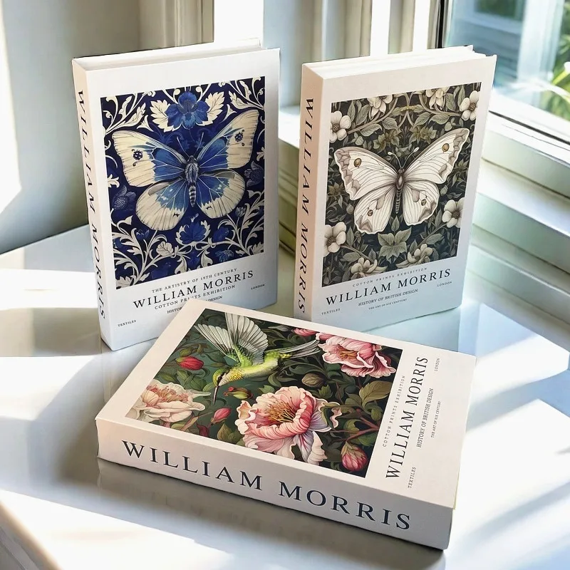 William Morris Fake Book Storage Box Luxury Decorative Books Design Coffee Table Bedroom Decoration Vintage Home Interior Decor