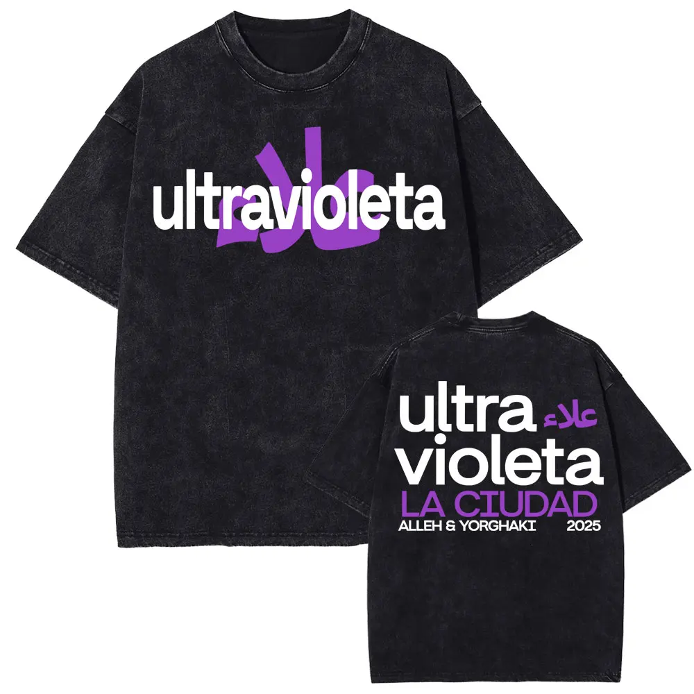 

Alleh & Yorghaki La Ciudad Worid Tour 2025 Letters Print T Shirts Men Women Vintage Washed Short Sleeve O-Neck Oversized T-shirt