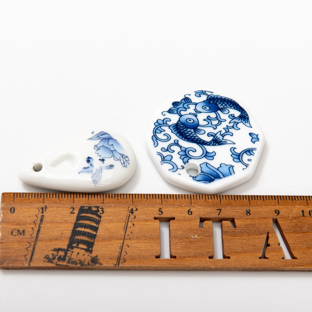 Handcrafted Blue and White Porcelain Pendant 30-55mm Ceramic Charm Ideal for DIY Jewelry Making and Crafts