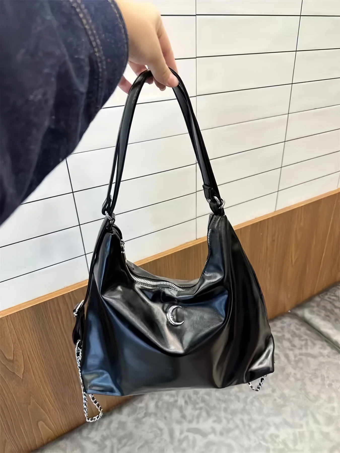 حقيبة كتف متعددة الأغراض من الجلد الناعم ذات سعة كبيرة، حقيبة كتف سوداء على طراز الكلية #4