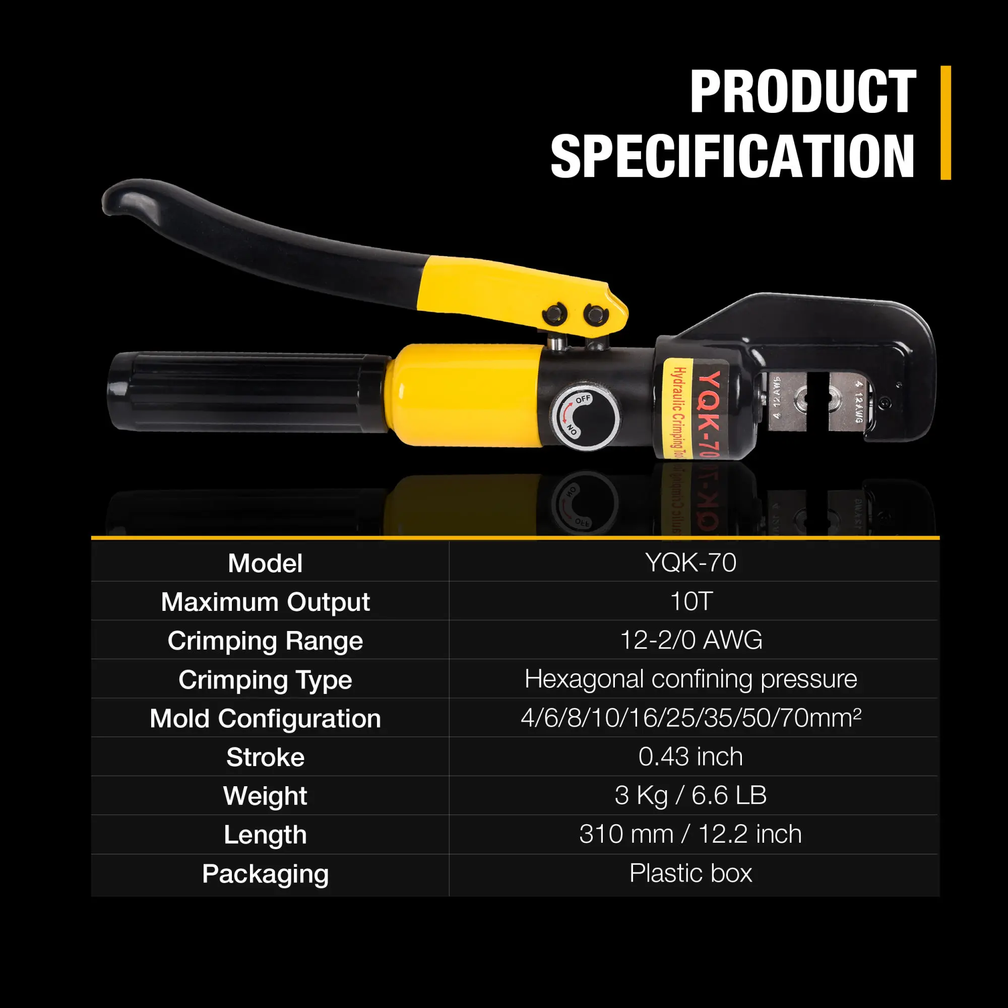 10T Battery Cable Crimping Tool 12-2/0 AWG Hydraulic Crimping Tool Crimper Electrical Terminal 0.43 inch Stroke Hydraulic Lug