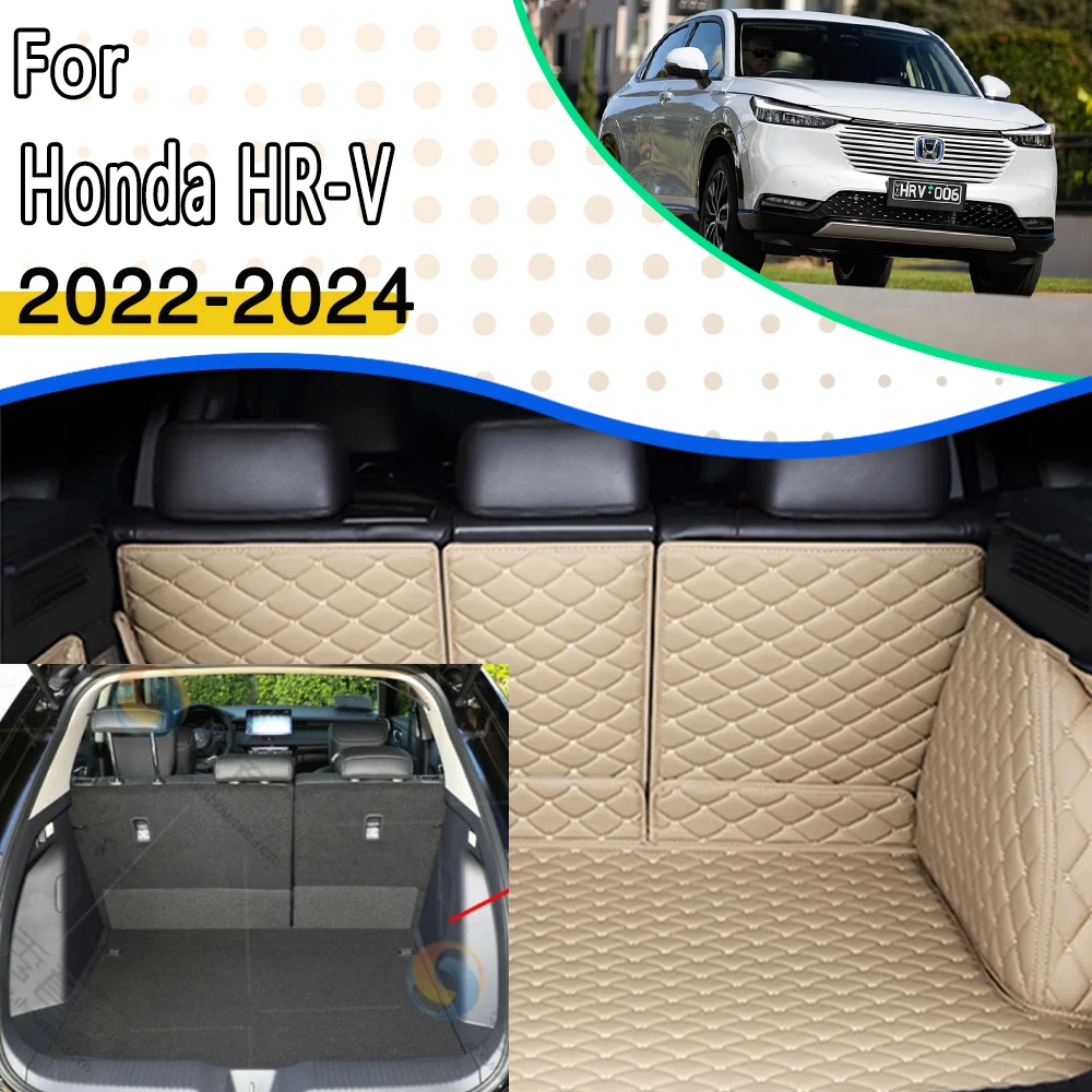 Car Trunk Mats For Honda HR-V Vezel RU 2022 2023 2024 5seat Leather Mat Car Trunk Storage Pads Maletero Car Accessorie Interior