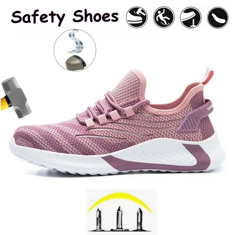 Women's Wear-resistant Work Shoes, Anti Smashing and Anti Stabbing Steel Toe Shoes, Indestructible Safety Shoes Casual Sneakers