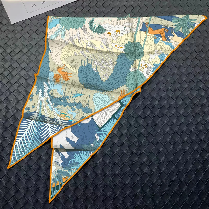Seide Schal Frauen Regenwald Tiere Dreieck Schals Kopf Echarpes Seide Foulards Femme Wraps Strand Schals Bandana Dame Hijabs – Detail 6
