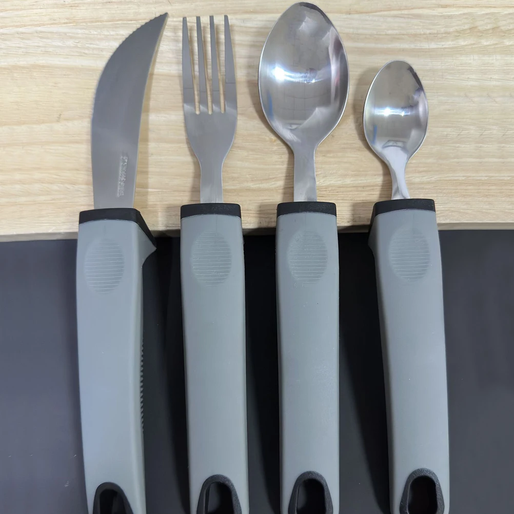 

4 Piece Anti tremor Stainless Steel TPR H Cutlery Set Portable Non slip Adaptive Eating Utensils for Elderly Patients Travel