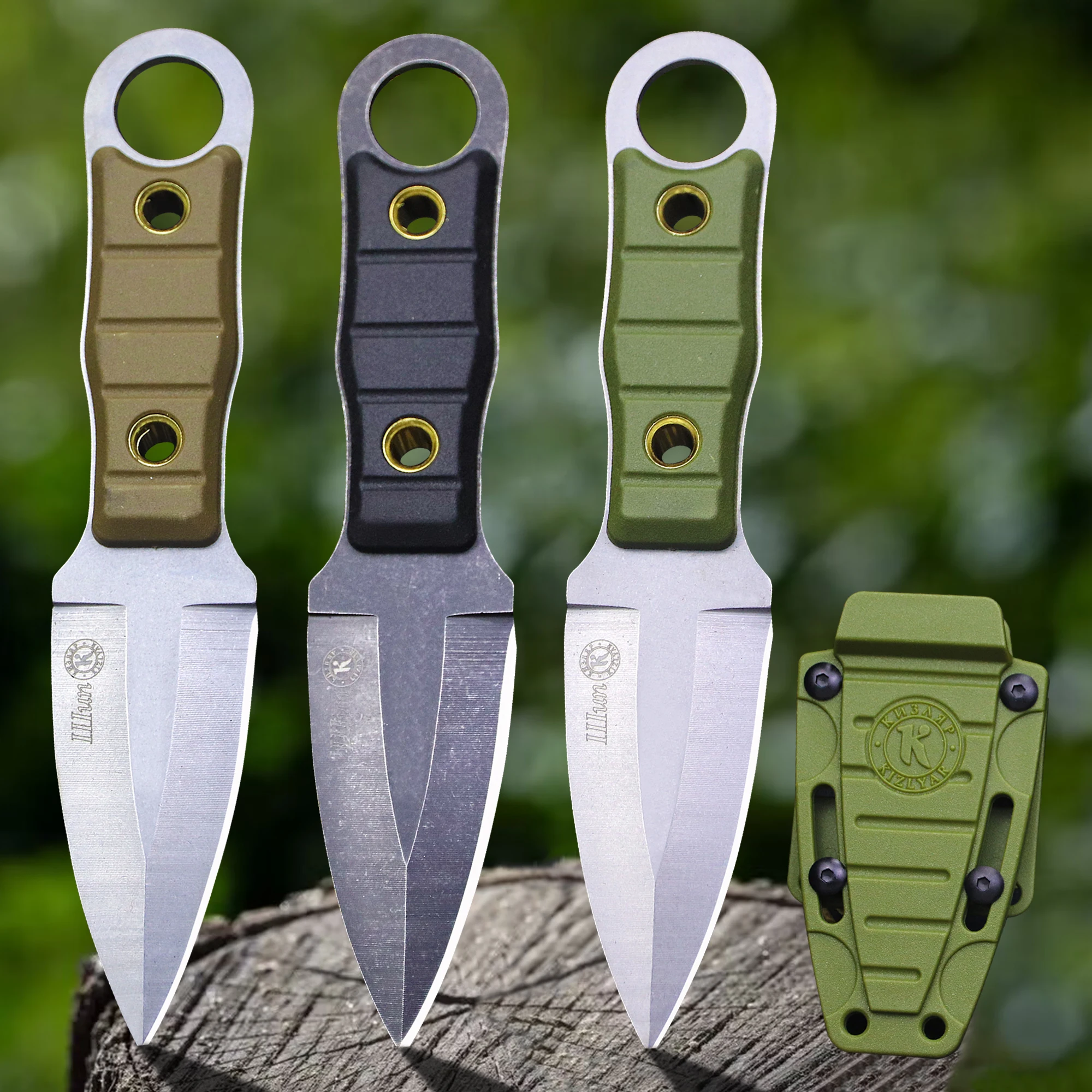 RU 440c Full Tang Outdoor Tactical Straight Knife +K sheath, copper rivet handle EDC tool knife, Jungle survival knife