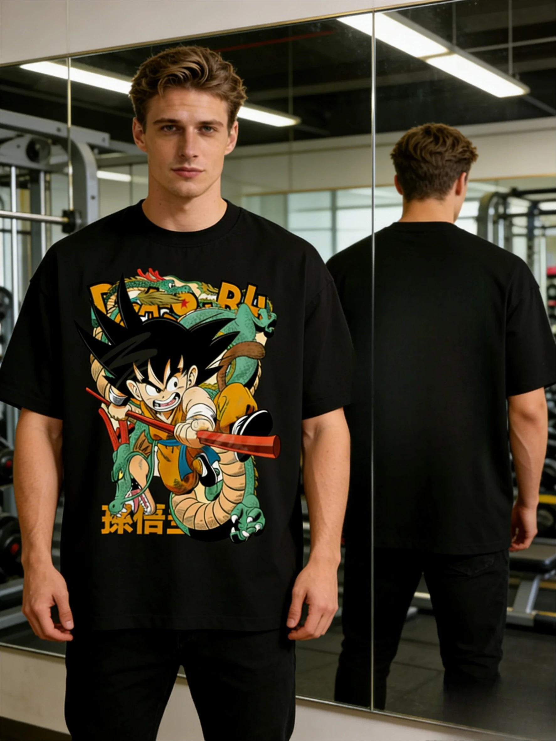 2026 Sommer Kid Goku & Shenron Dragon Ball Vintage Anime T-Shirt Herren Reine Baumwolle Lässig Locker Sportlich Alltagsversion Y2K-Stil