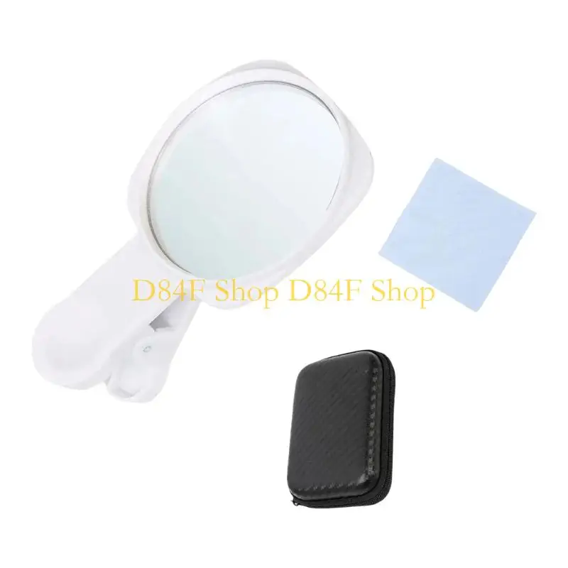 D84F Wide Phone Rear Camera Photography Selfie Mirror Clip Set Includes Dustproof Cloth and Compact Storage Case Gift
